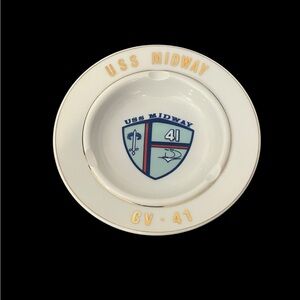 RARE USS Midway CV-41 Ceramic Ashtray Aircraft Carrier Crest Vintage